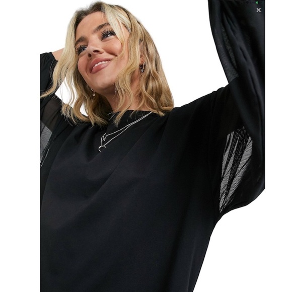 long sleeve mesh mix t-shirt dress in black. - Picture 3 of 8